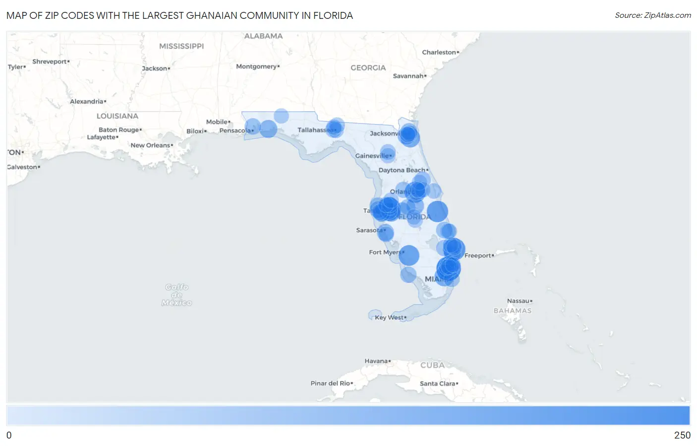 Zip Codes with the Largest Ghanaian Community in Florida Map