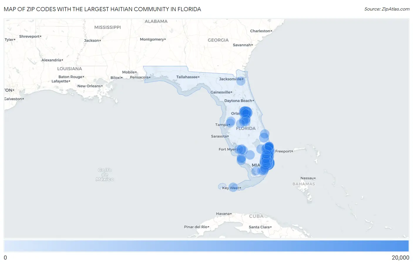 Zip Codes with the Largest Haitian Community in Florida Map