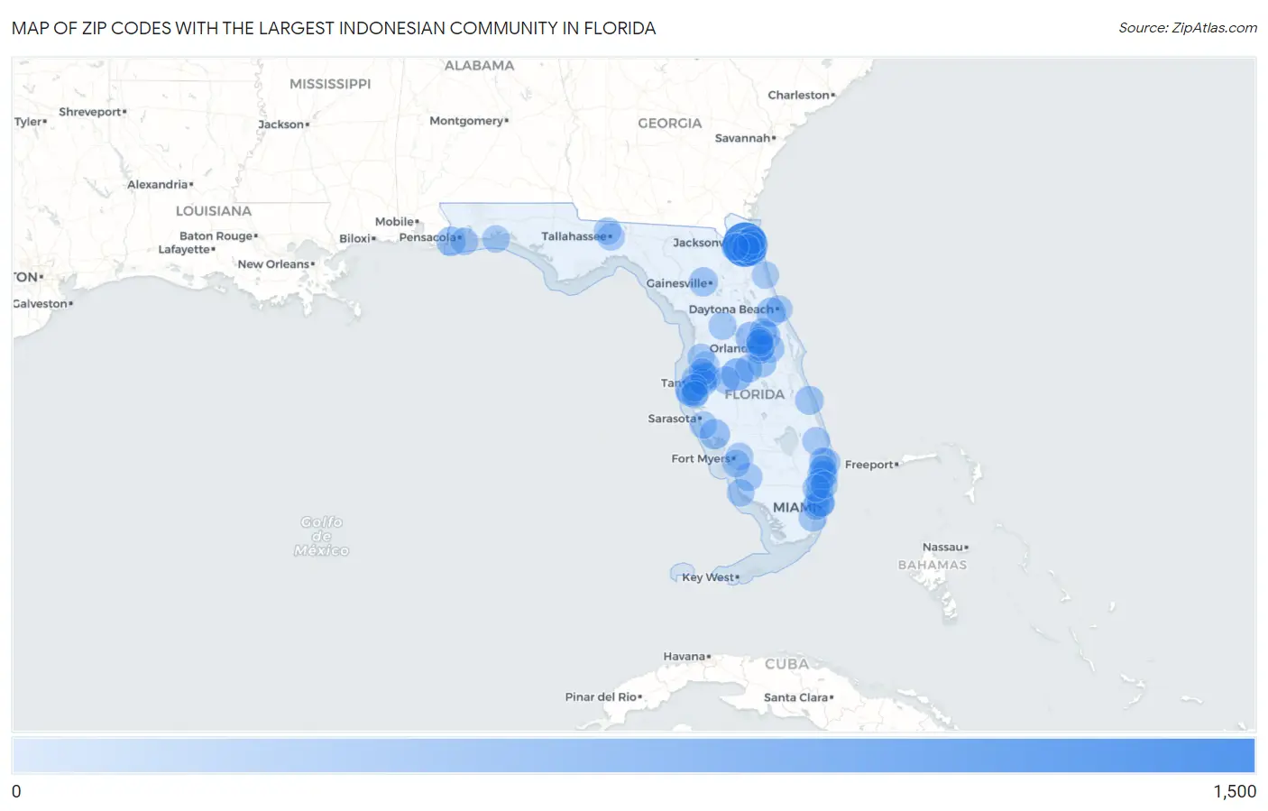 Zip Codes with the Largest Indonesian Community in Florida Map