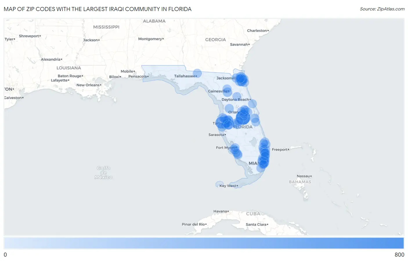 Zip Codes with the Largest Iraqi Community in Florida Map