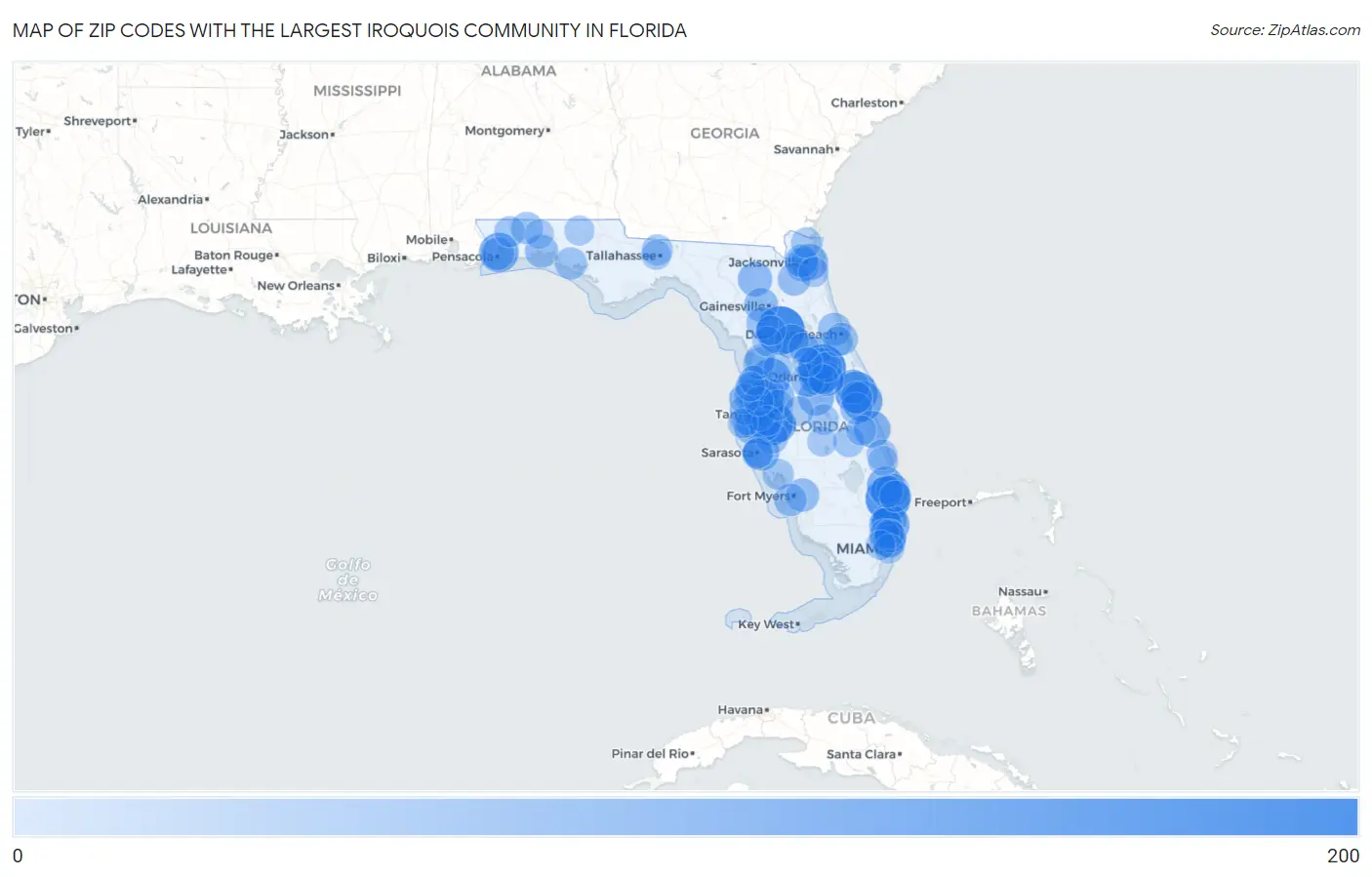 Zip Codes with the Largest Iroquois Community in Florida Map