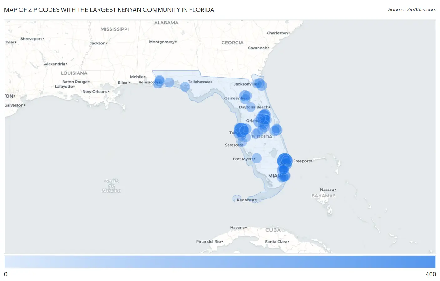 Zip Codes with the Largest Kenyan Community in Florida Map