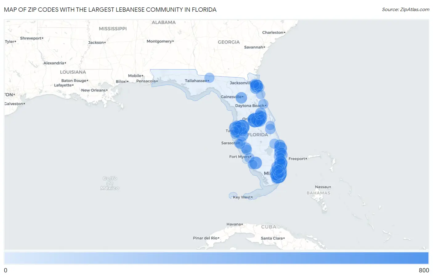 Zip Codes with the Largest Lebanese Community in Florida Map