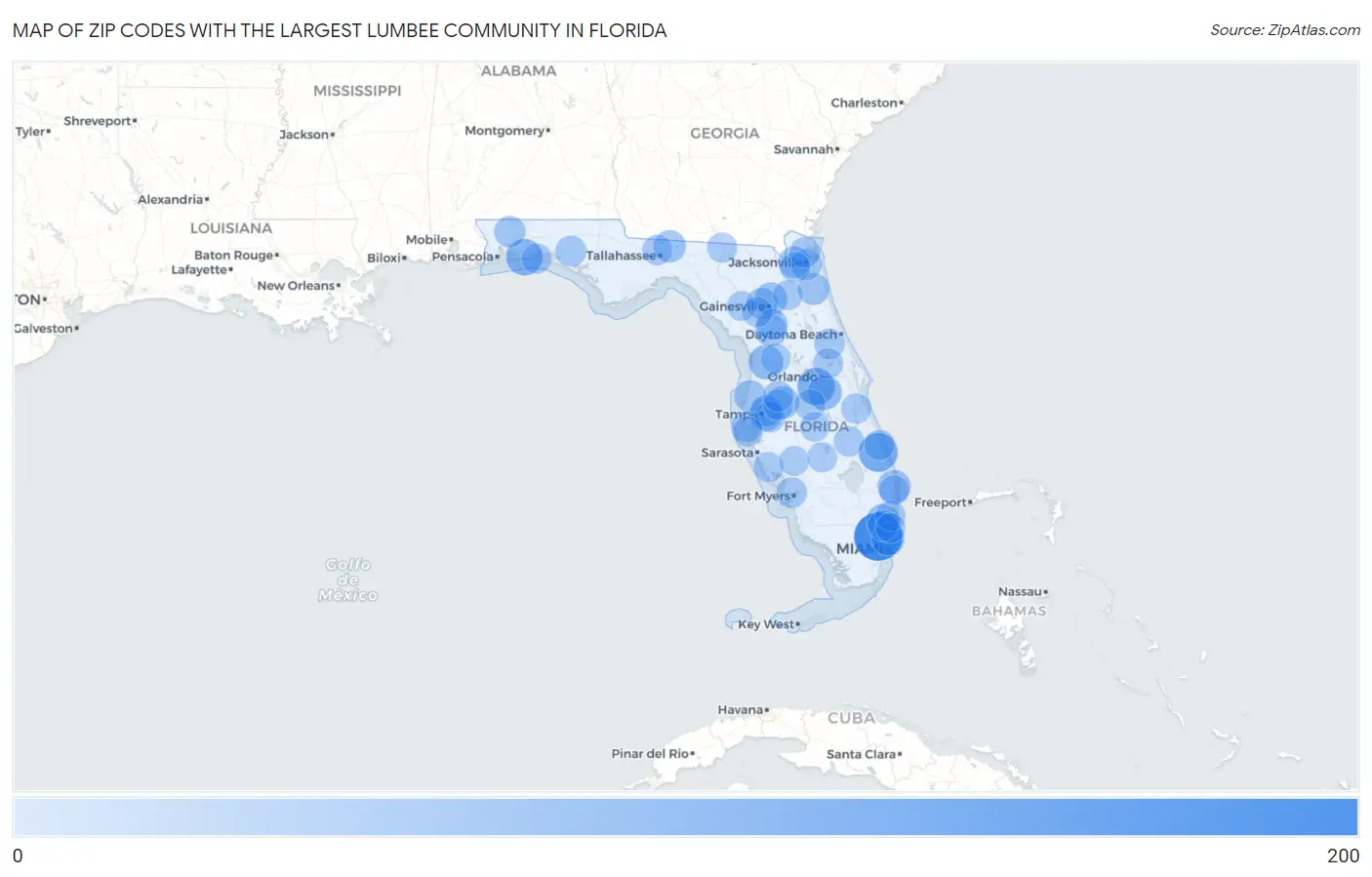 Zip Codes with the Largest Lumbee Community in Florida Map