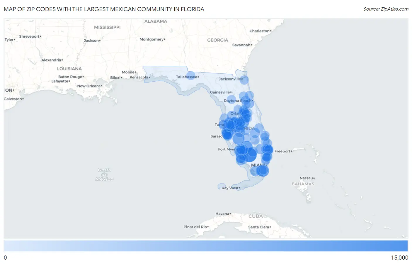 Zip Codes with the Largest Mexican Community in Florida Map