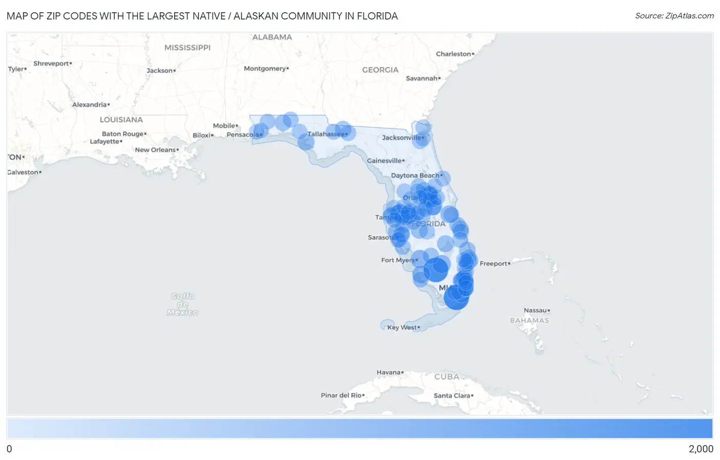 Zip Codes with the Largest Native / Alaskan Community in Florida Map