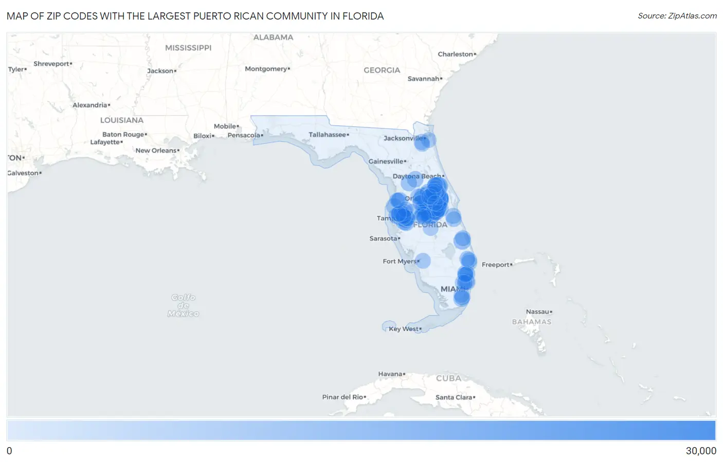 Zip Codes with the Largest Puerto Rican Community in Florida Map