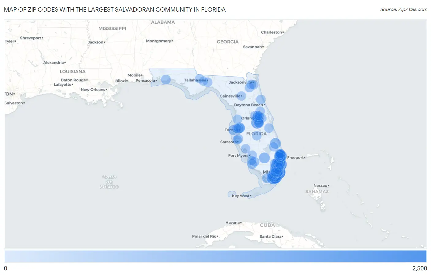 Zip Codes with the Largest Salvadoran Community in Florida Map