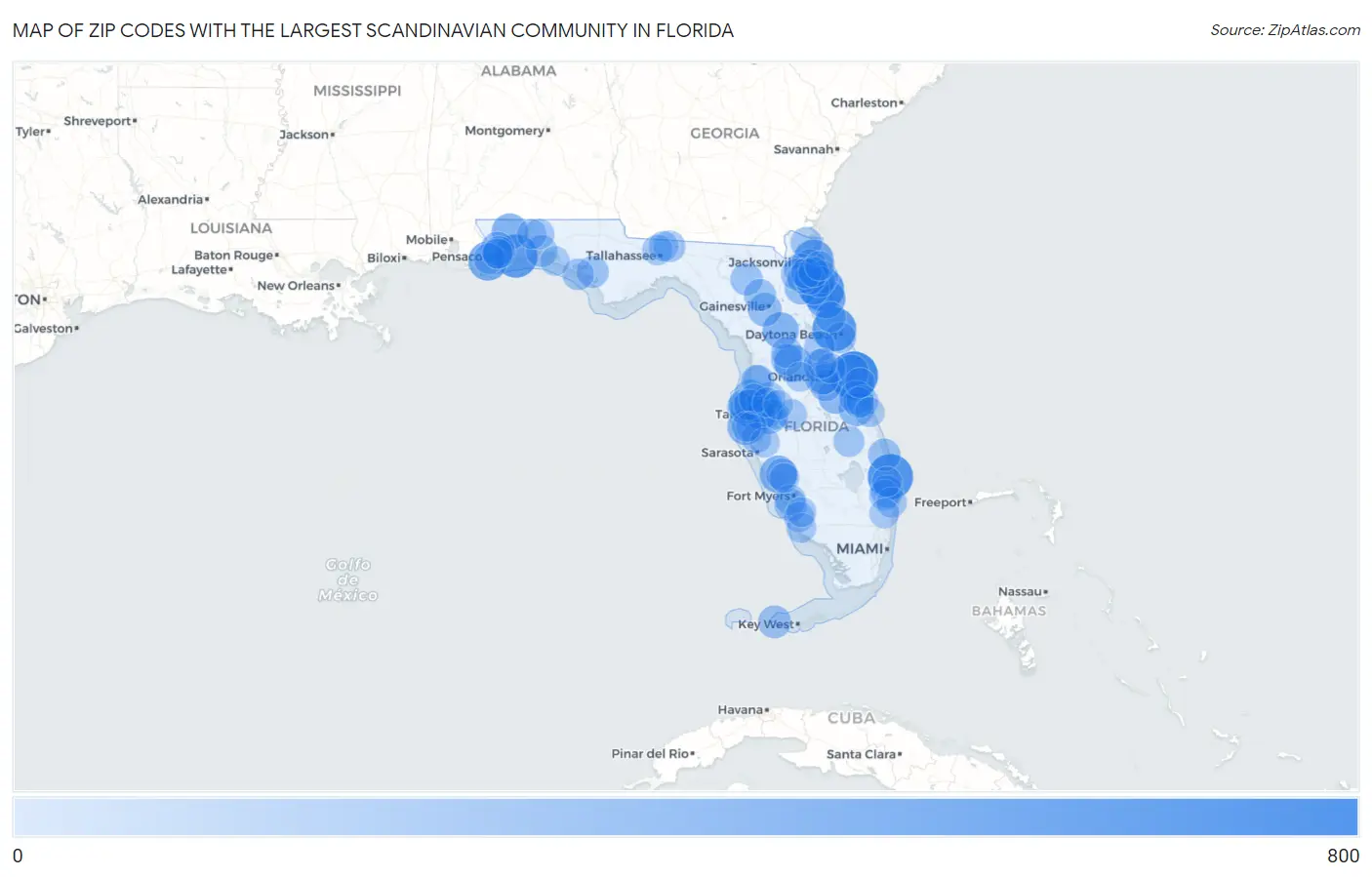 Zip Codes with the Largest Scandinavian Community in Florida Map