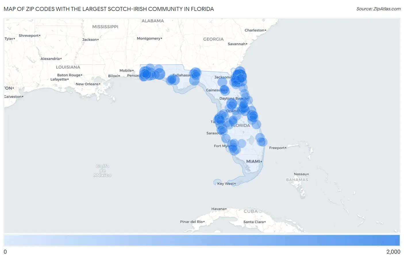 Zip Codes with the Largest Scotch-Irish Community in Florida Map