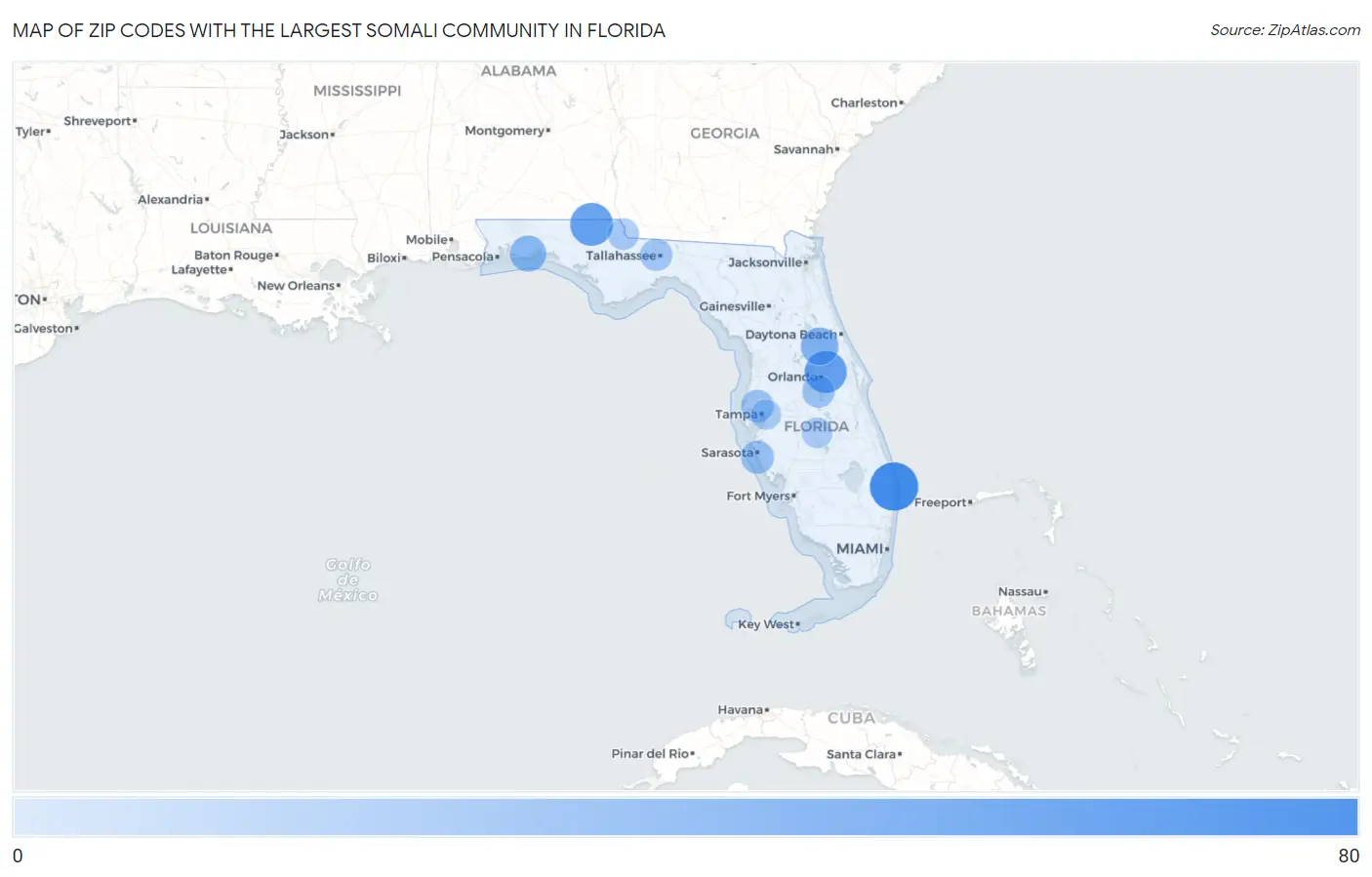 Zip Codes with the Largest Somali Community in Florida Map