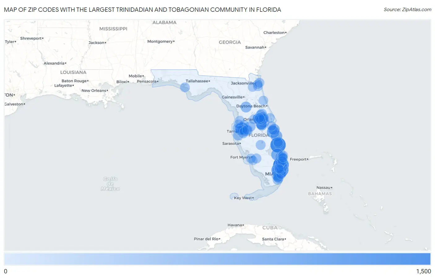 Zip Codes with the Largest Trinidadian and Tobagonian Community in Florida Map