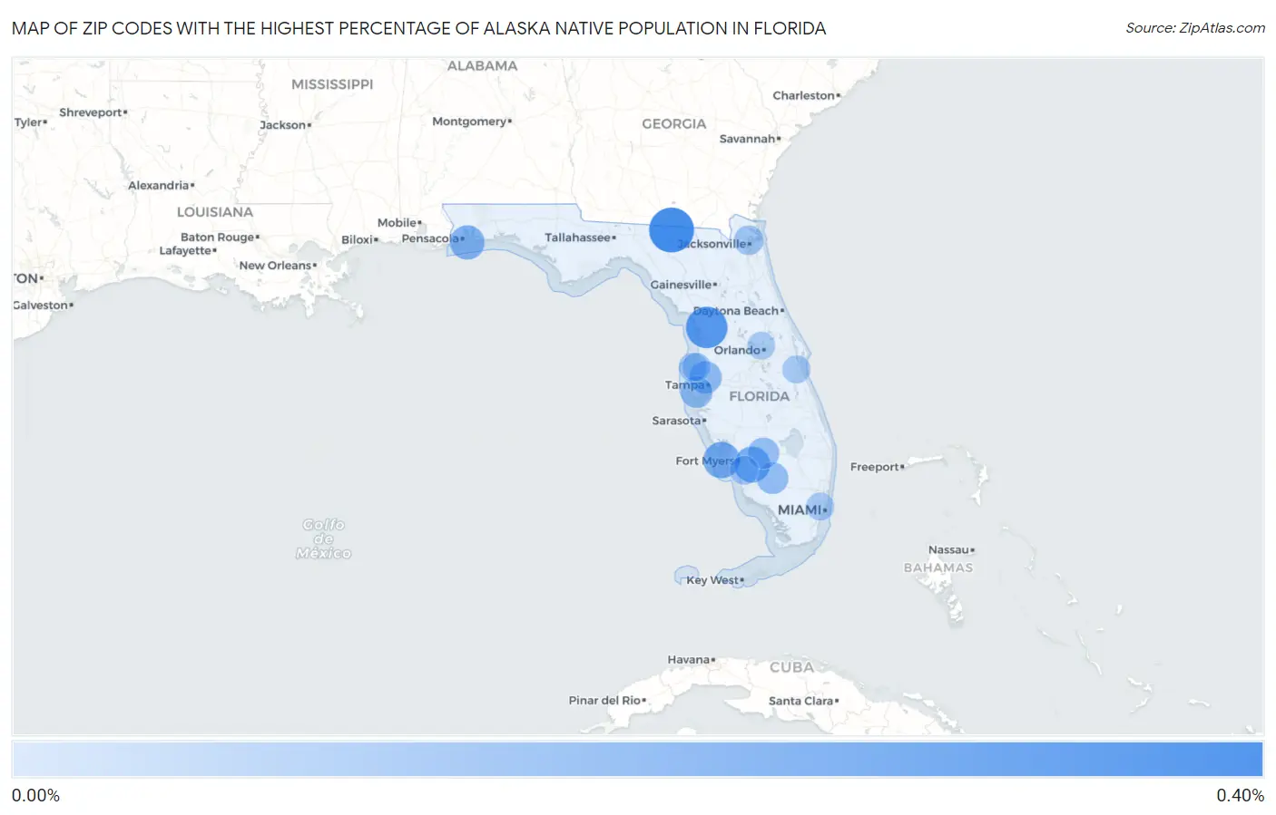 Zip Codes with the Highest Percentage of Alaska Native Population in Florida Map