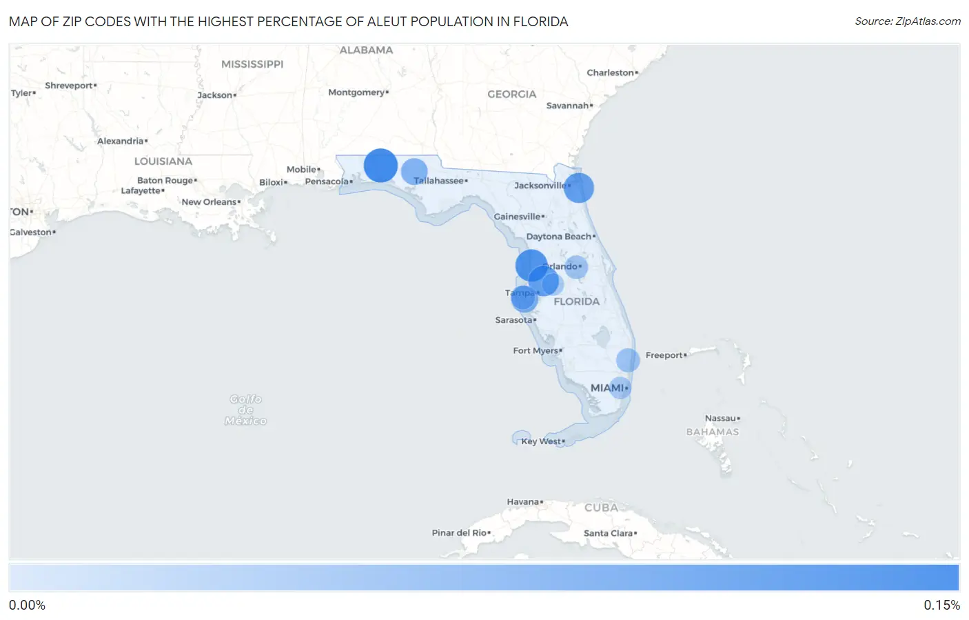 Zip Codes with the Highest Percentage of Aleut Population in Florida Map