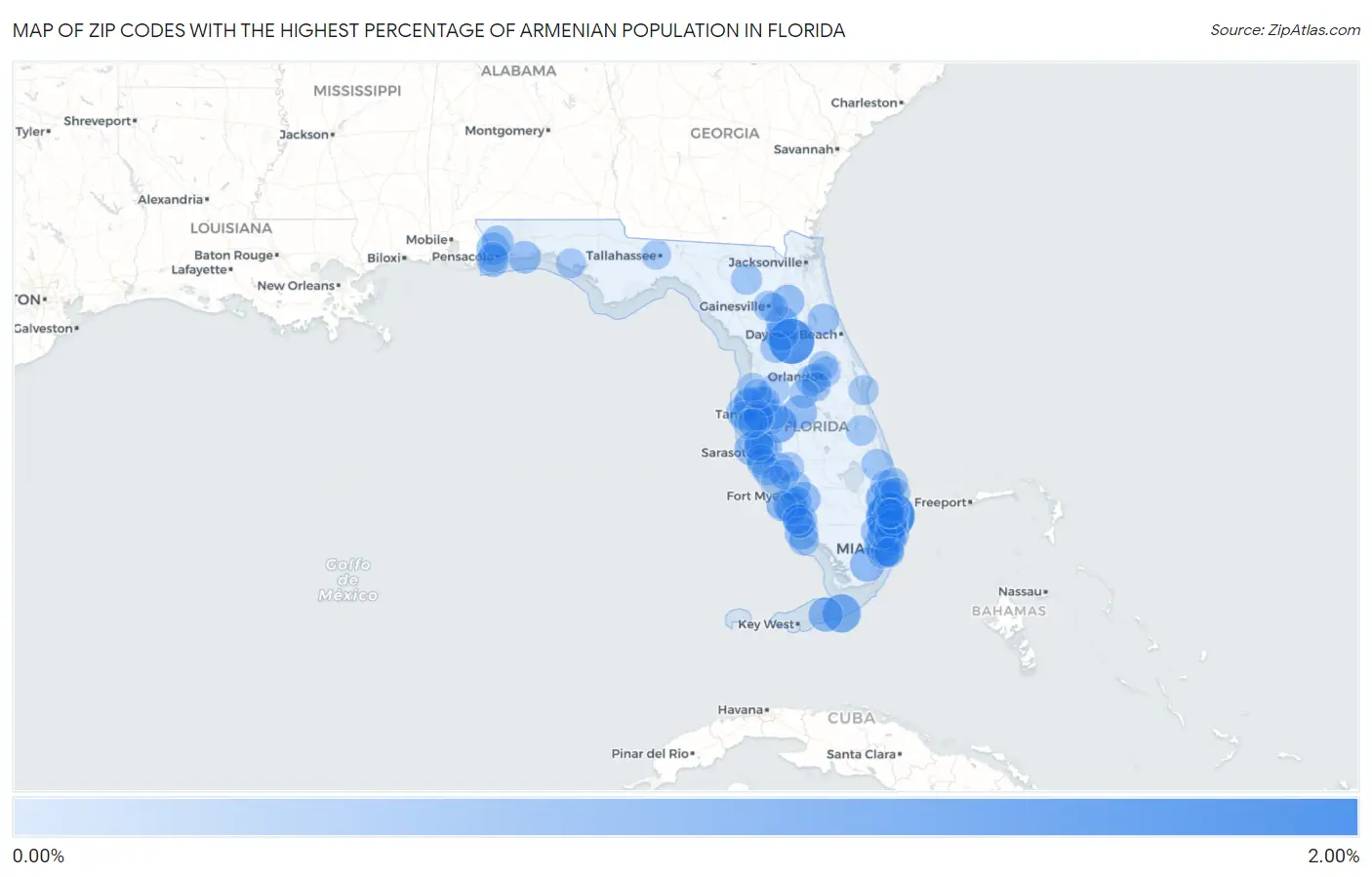 Zip Codes with the Highest Percentage of Armenian Population in Florida Map
