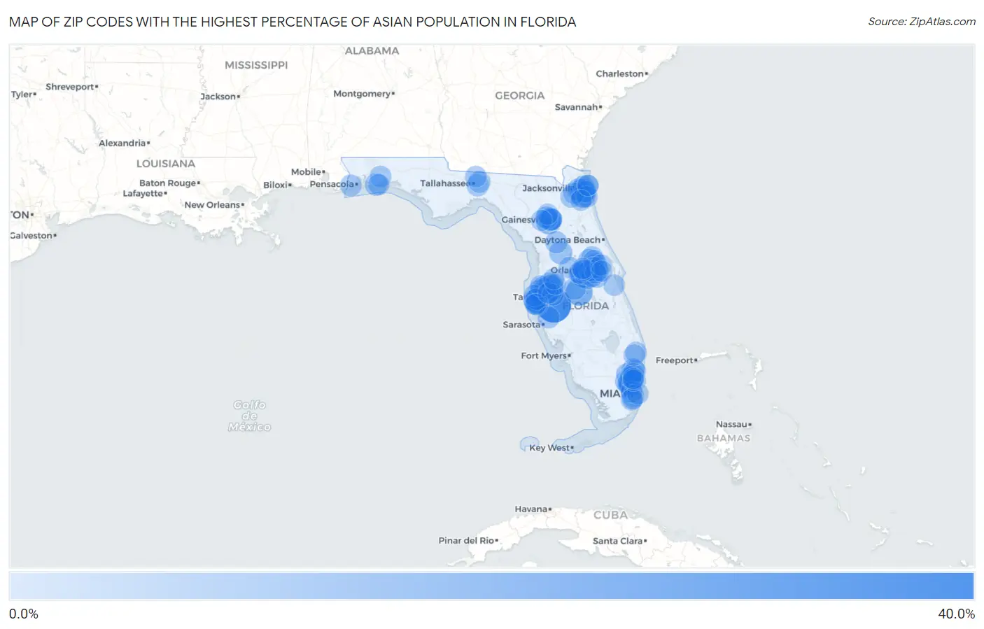 Zip Codes with the Highest Percentage of Asian Population in Florida Map