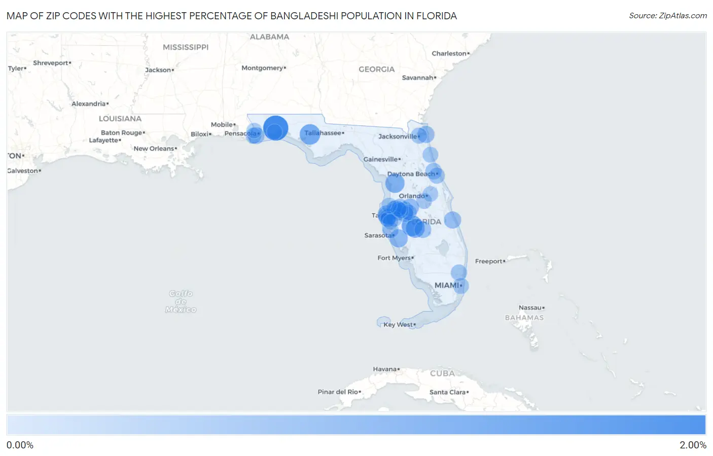 Zip Codes with the Highest Percentage of Bangladeshi Population in Florida Map