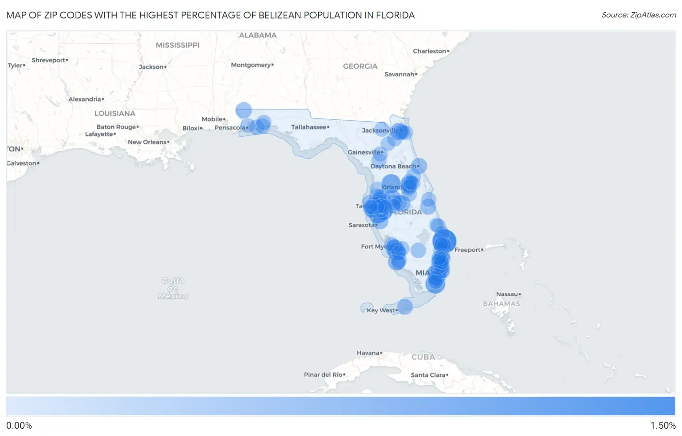 Zip Codes with the Highest Percentage of Belizean Population in Florida Map