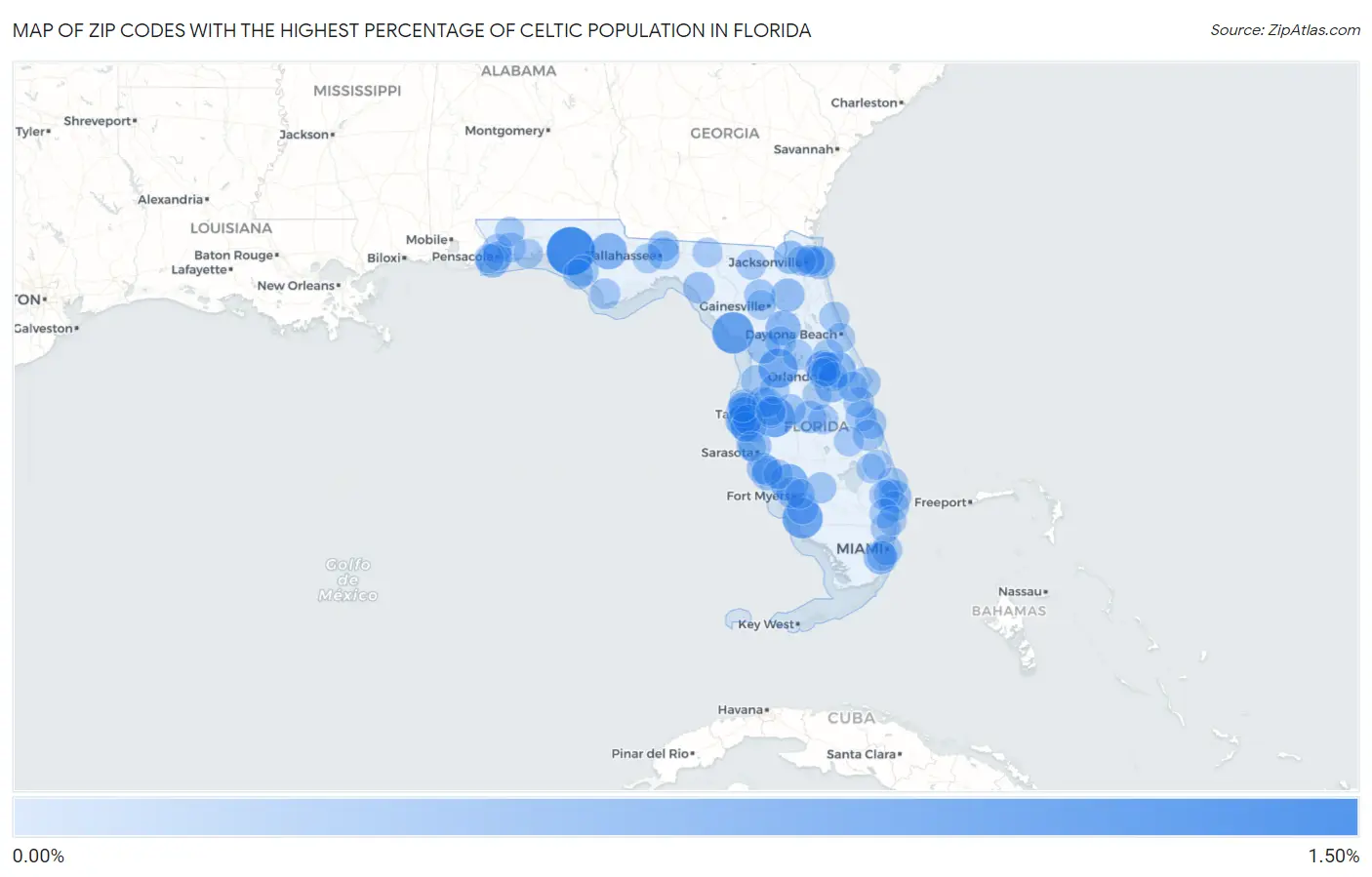 Zip Codes with the Highest Percentage of Celtic Population in Florida Map