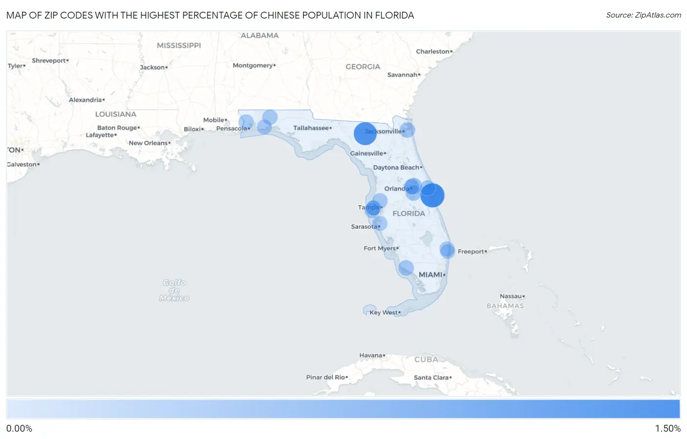 Zip Codes with the Highest Percentage of Chinese Population in Florida Map