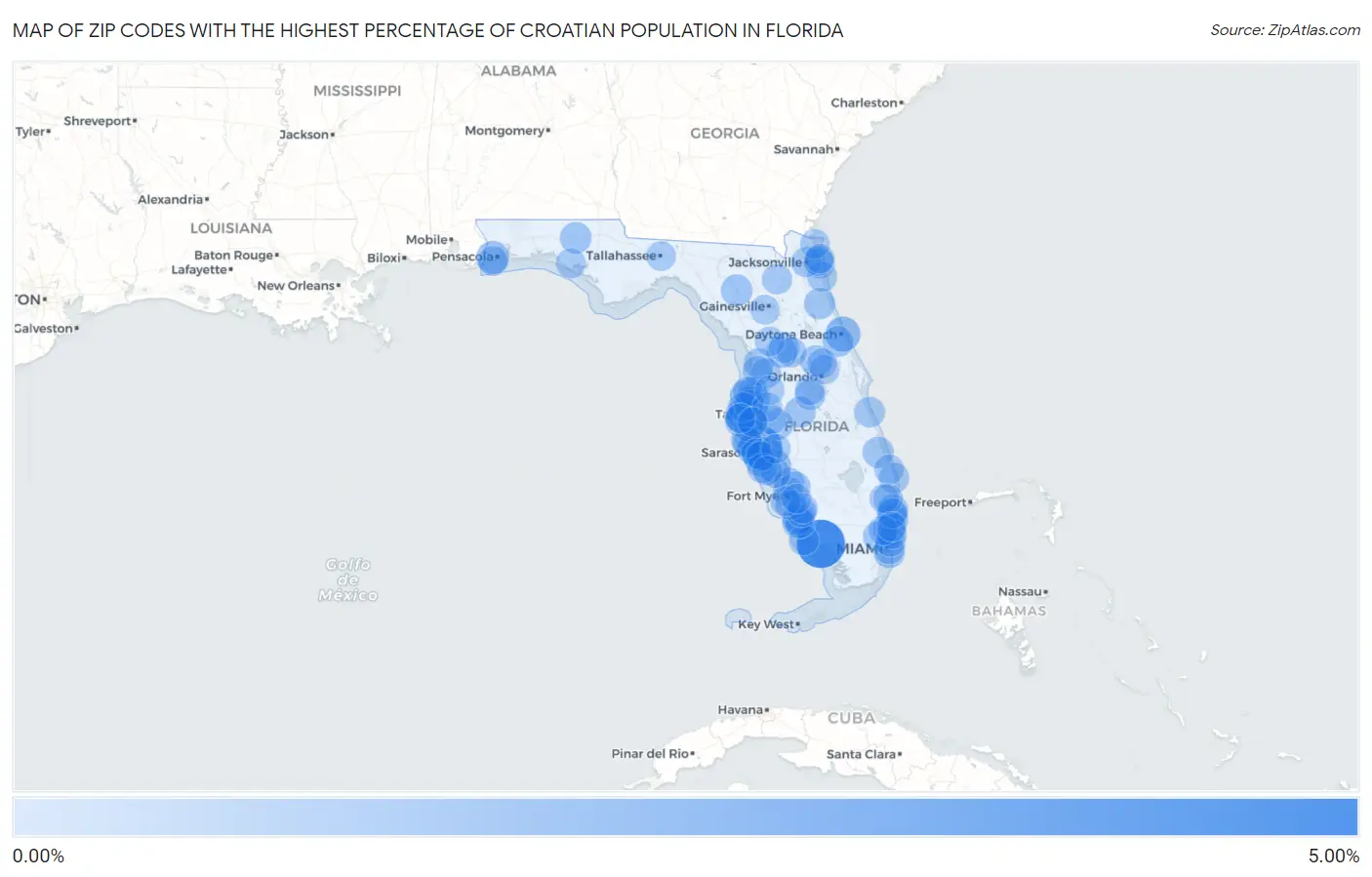 Zip Codes with the Highest Percentage of Croatian Population in Florida Map
