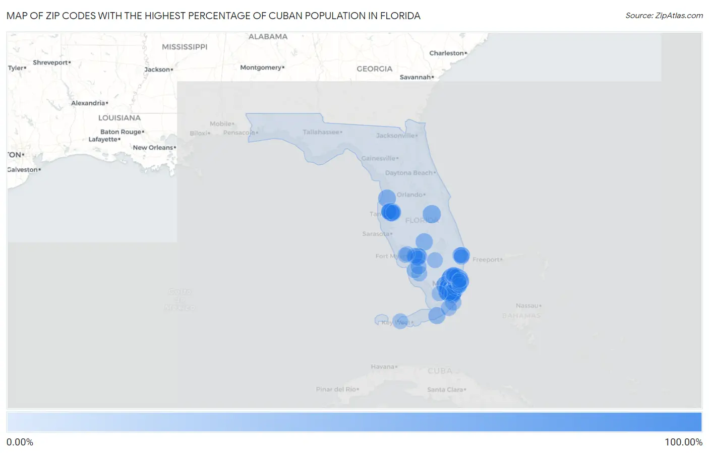 Zip Codes with the Highest Percentage of Cuban Population in Florida Map