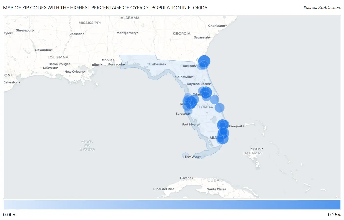 Zip Codes with the Highest Percentage of Cypriot Population in Florida Map