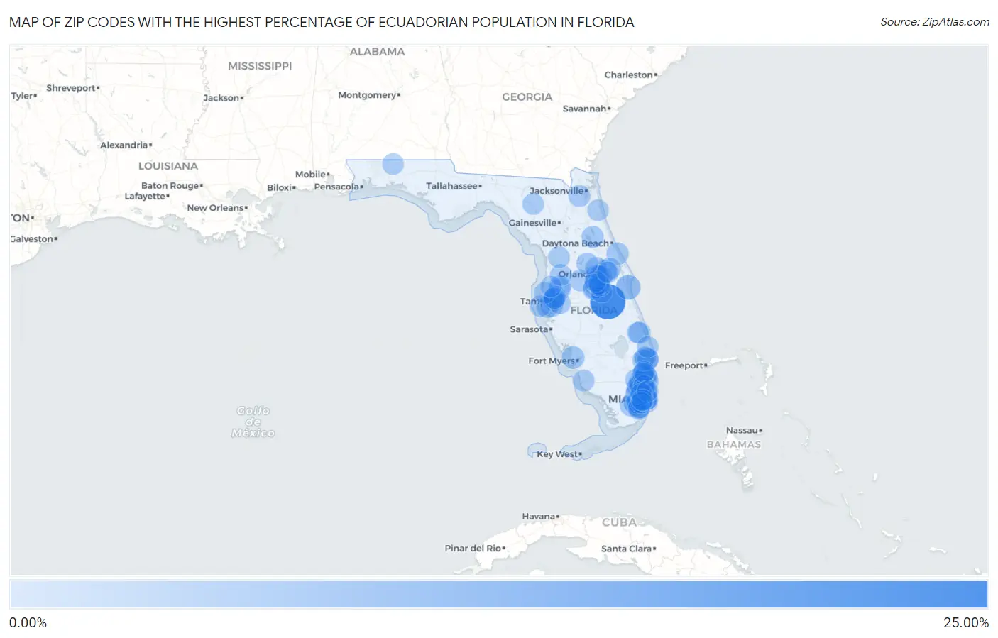 Zip Codes with the Highest Percentage of Ecuadorian Population in Florida Map