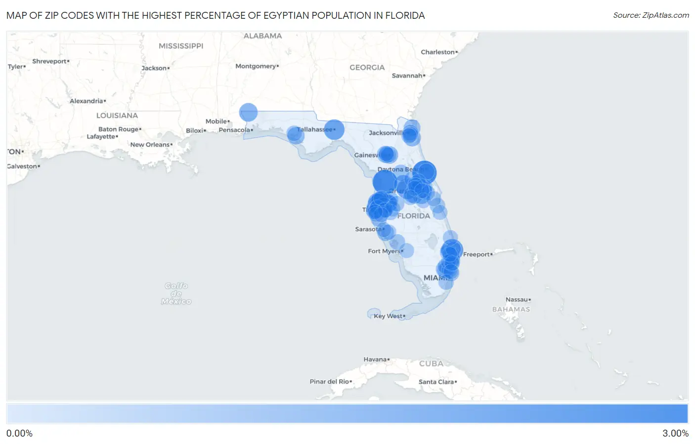 Zip Codes with the Highest Percentage of Egyptian Population in Florida Map