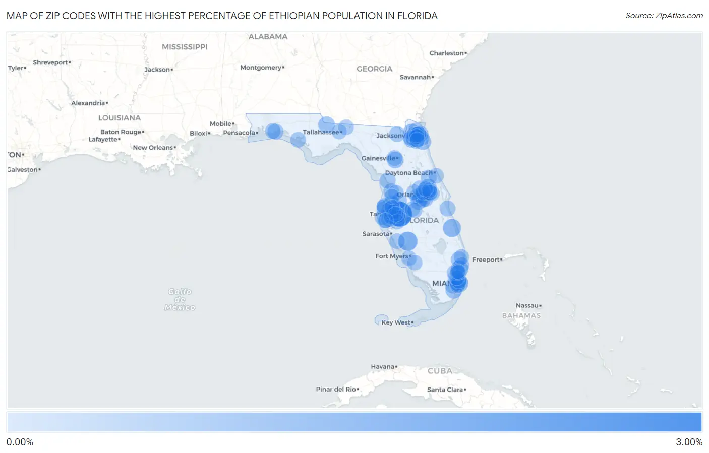 Zip Codes with the Highest Percentage of Ethiopian Population in Florida Map