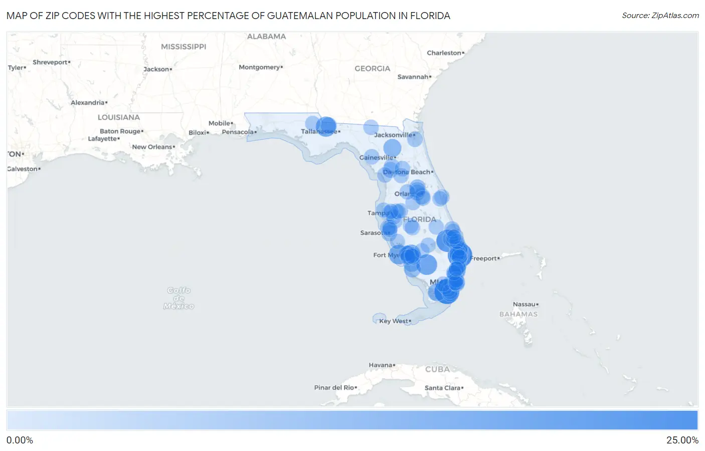 Zip Codes with the Highest Percentage of Guatemalan Population in Florida Map