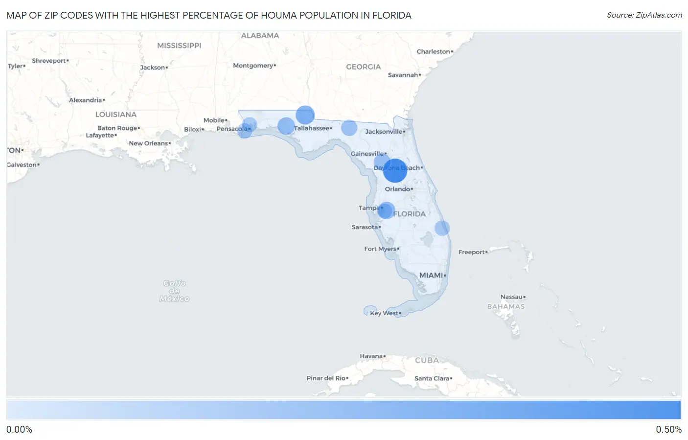 Zip Codes with the Highest Percentage of Houma Population in Florida Map