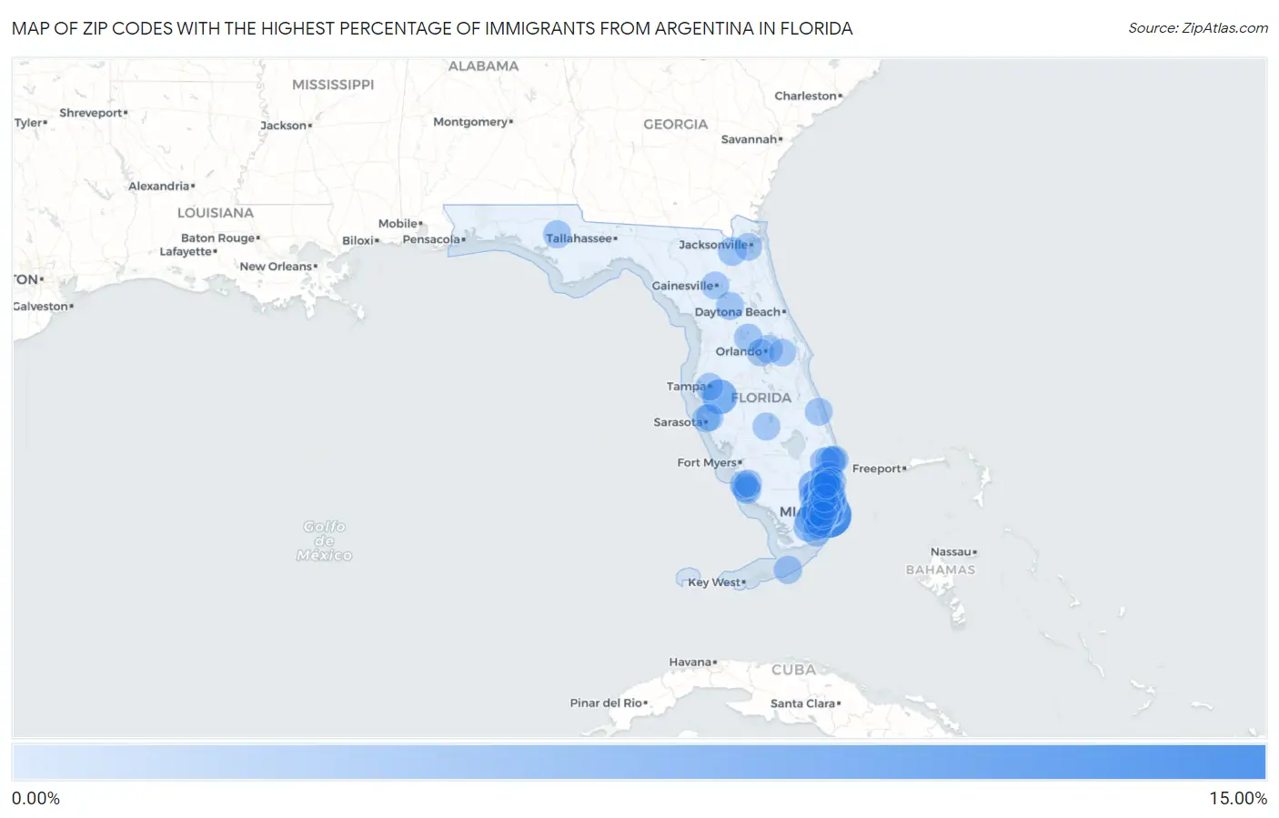 Zip Codes with the Highest Percentage of Immigrants from Argentina in Florida Map