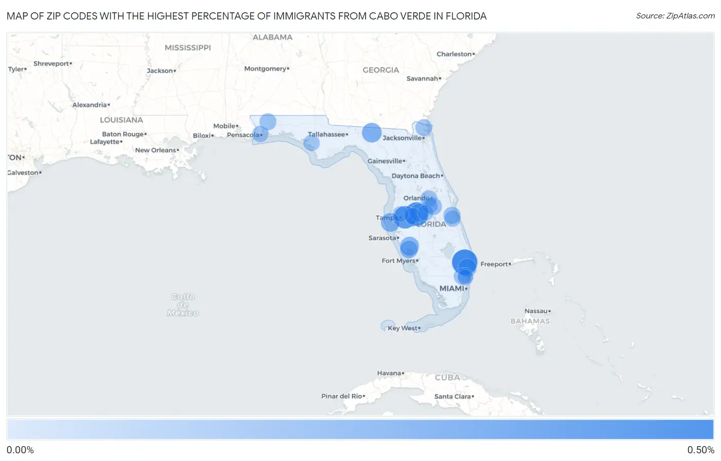 Zip Codes with the Highest Percentage of Immigrants from Cabo Verde in Florida Map