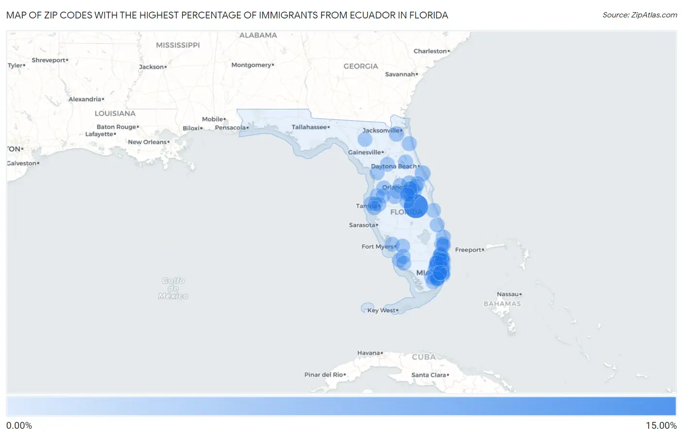 Zip Codes with the Highest Percentage of Immigrants from Ecuador in Florida Map