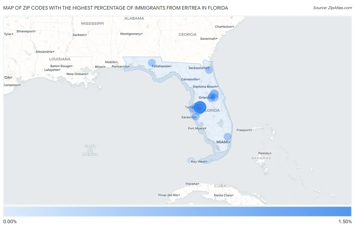 Zip Codes with the Highest Percentage of Immigrants from Eritrea in Florida Map