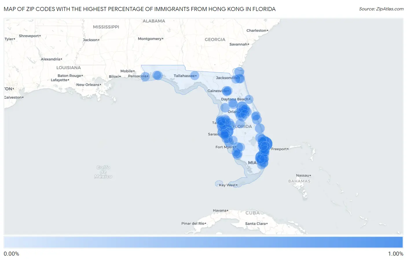 Zip Codes with the Highest Percentage of Immigrants from Hong Kong in Florida Map