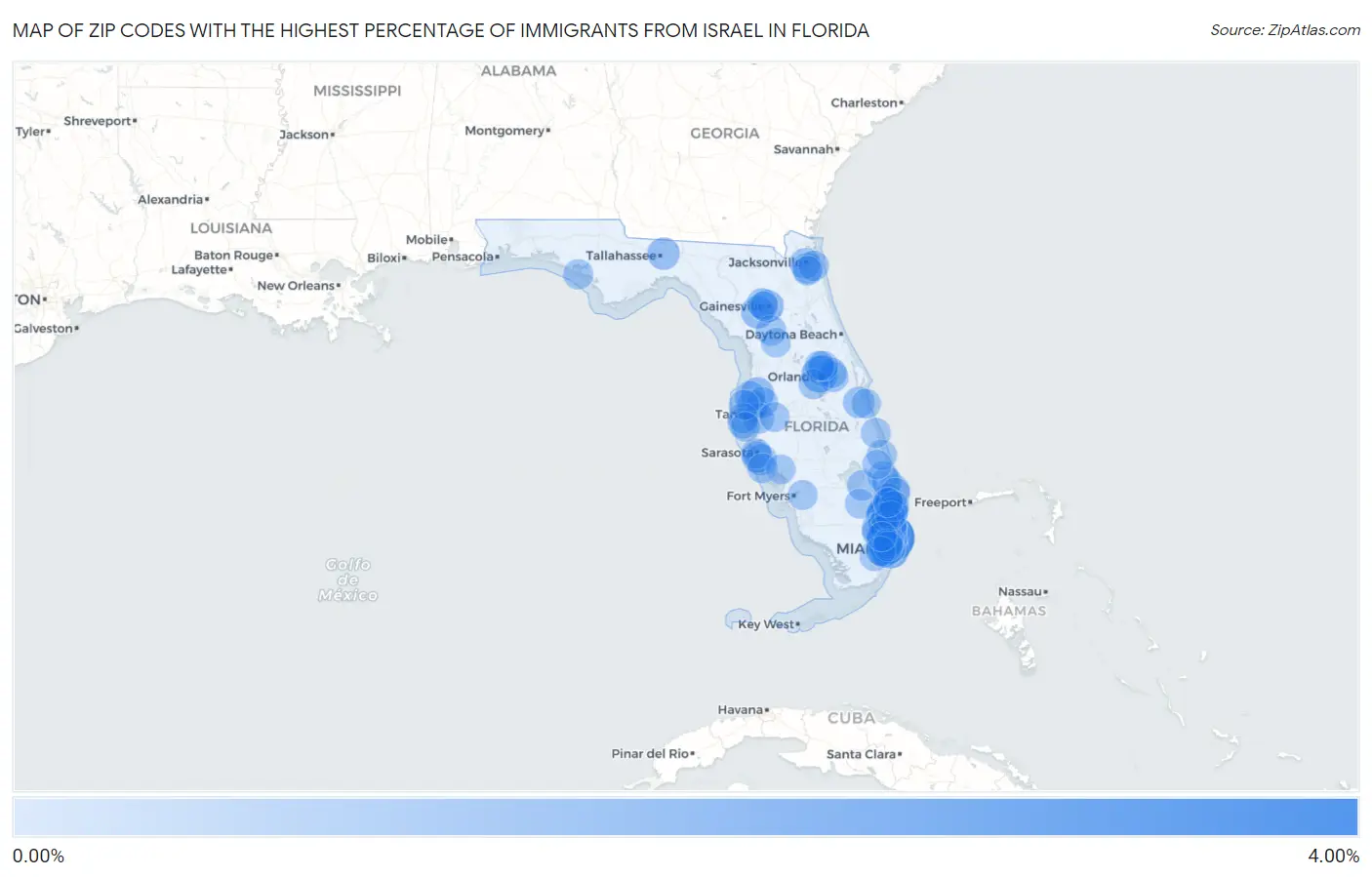 Zip Codes with the Highest Percentage of Immigrants from Israel in Florida Map