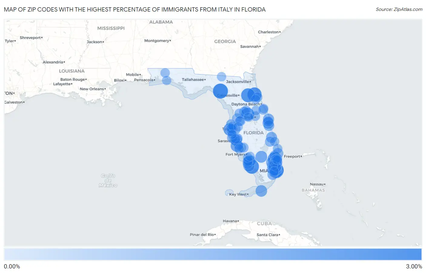 Zip Codes with the Highest Percentage of Immigrants from Italy in Florida Map