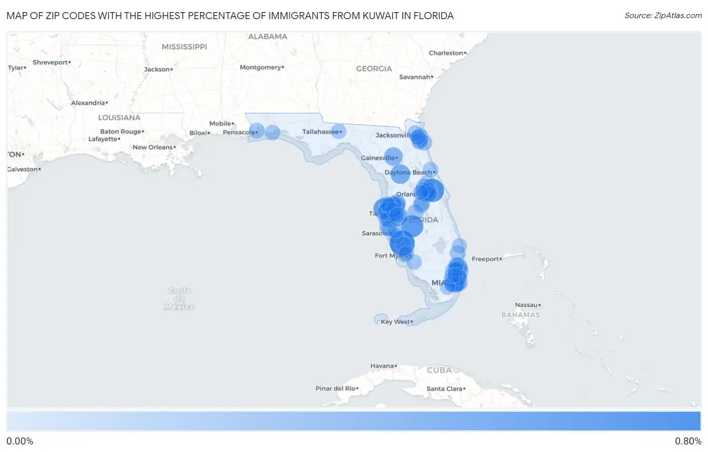 Zip Codes with the Highest Percentage of Immigrants from Kuwait in Florida Map