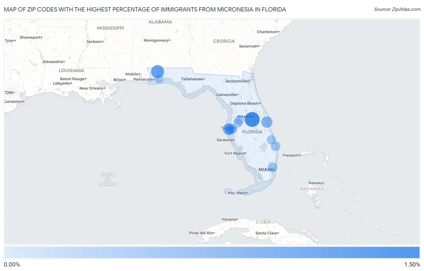 Zip Codes with the Highest Percentage of Immigrants from Micronesia in Florida Map