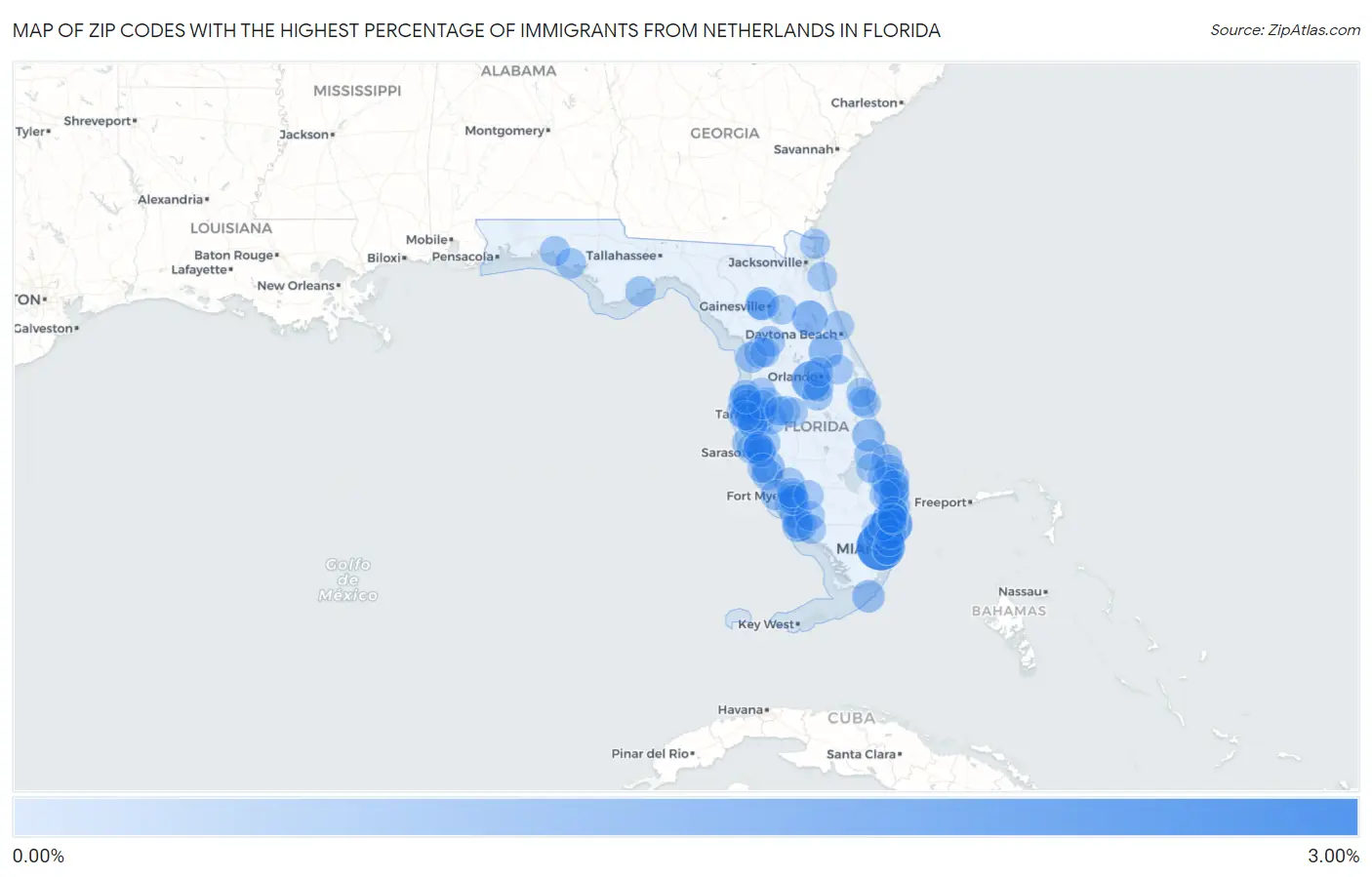 Zip Codes with the Highest Percentage of Immigrants from Netherlands in Florida Map