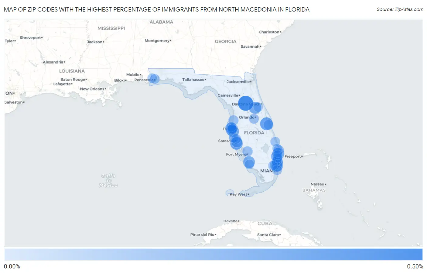 Zip Codes with the Highest Percentage of Immigrants from North Macedonia in Florida Map