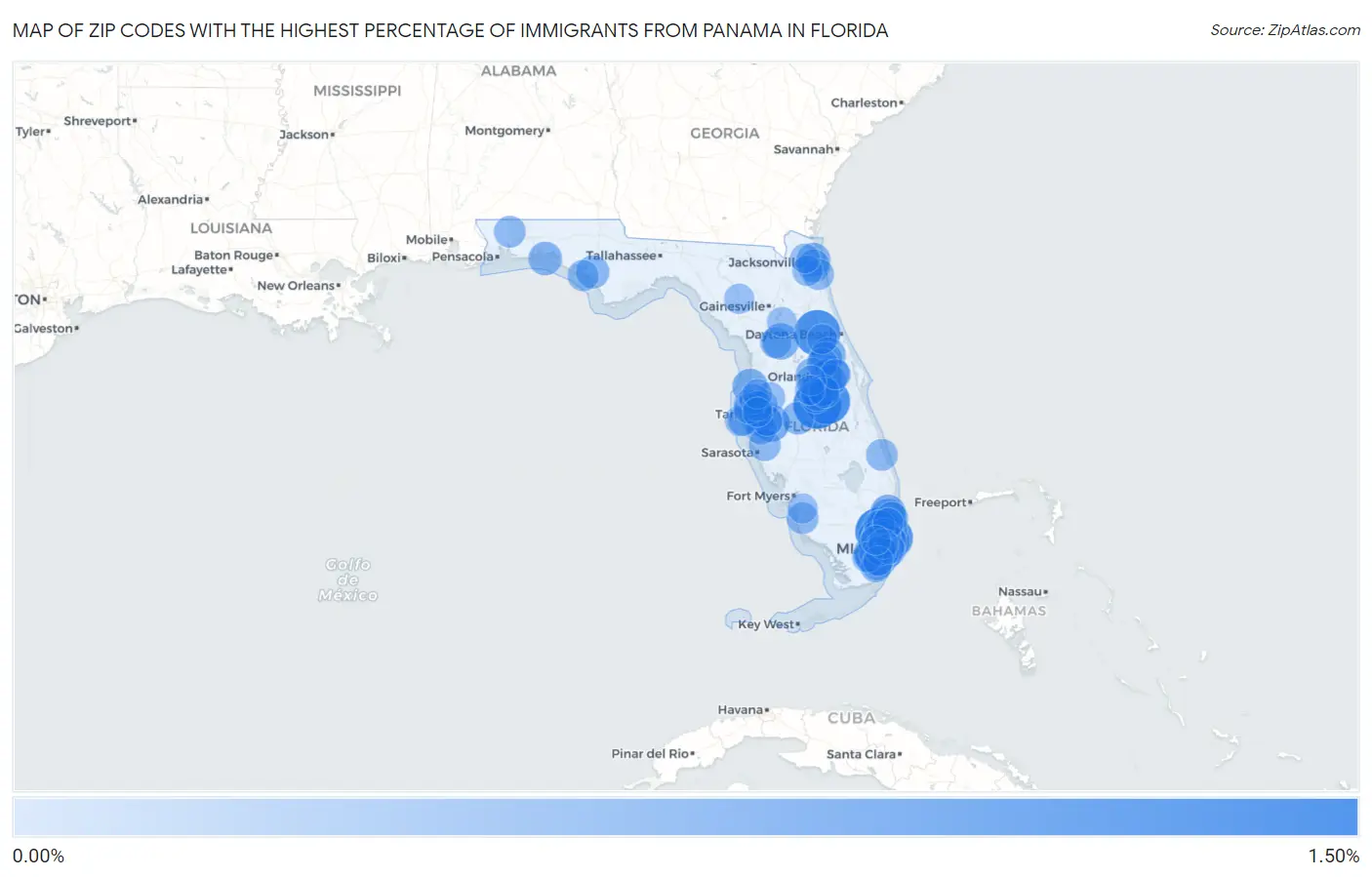 Zip Codes with the Highest Percentage of Immigrants from Panama in Florida Map