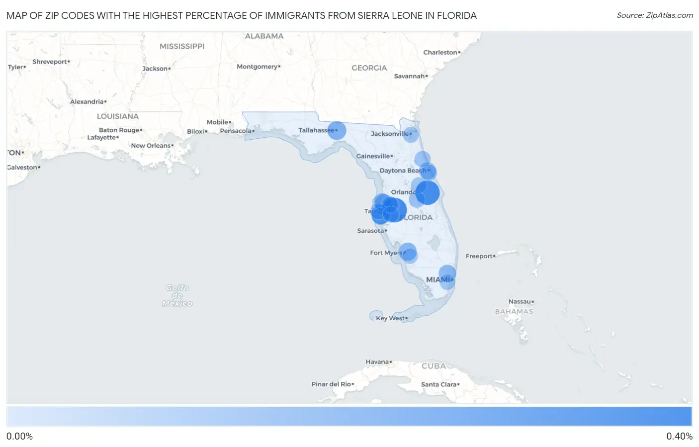 Zip Codes with the Highest Percentage of Immigrants from Sierra Leone in Florida Map