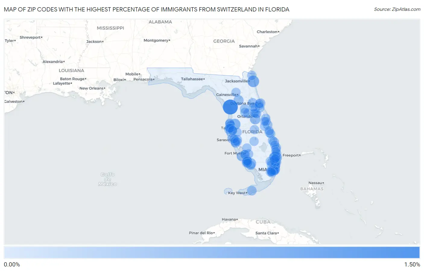 Zip Codes with the Highest Percentage of Immigrants from Switzerland in Florida Map