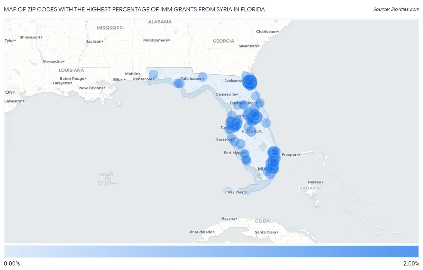 Zip Codes with the Highest Percentage of Immigrants from Syria in Florida Map