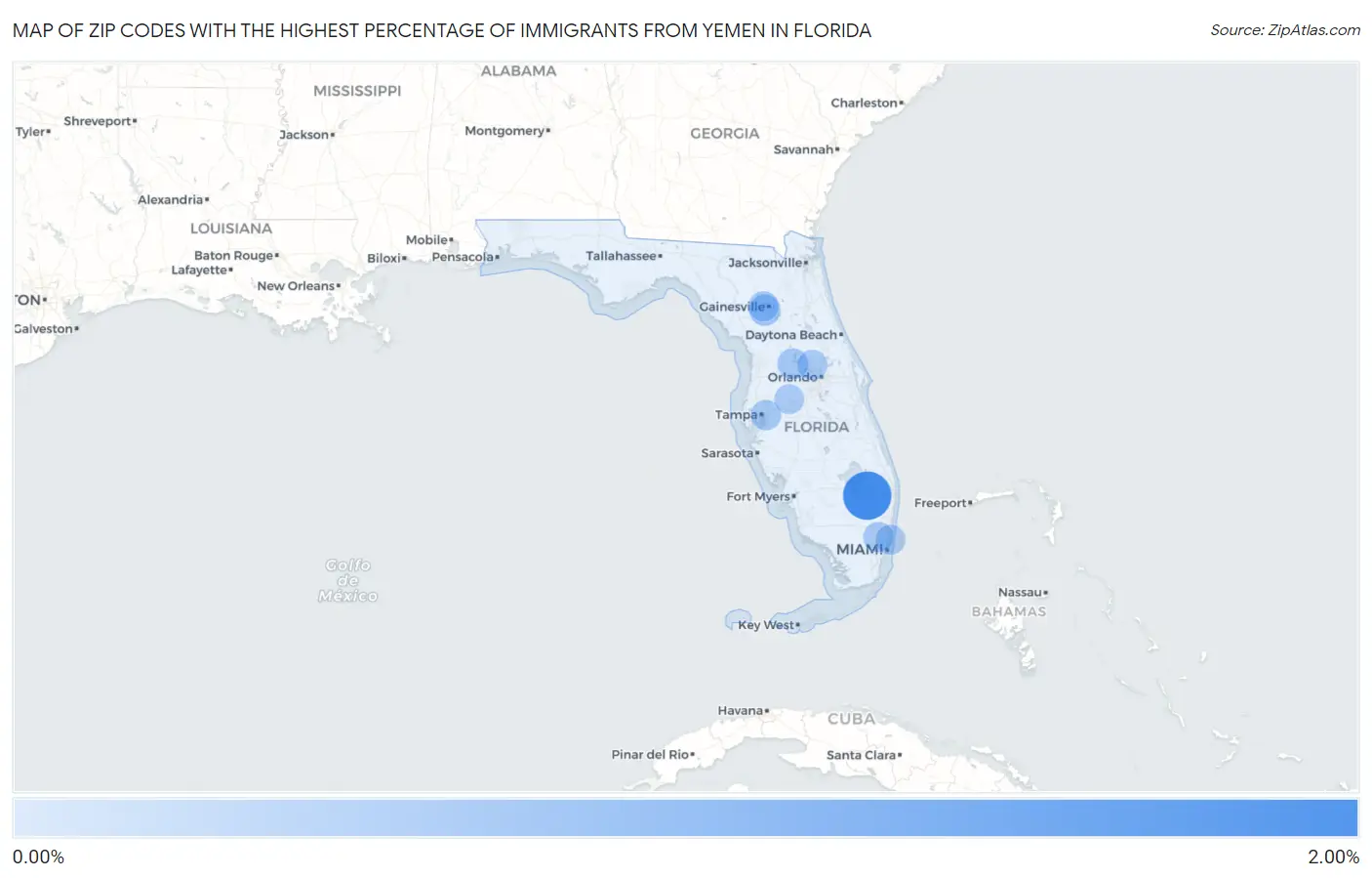 Zip Codes with the Highest Percentage of Immigrants from Yemen in Florida Map