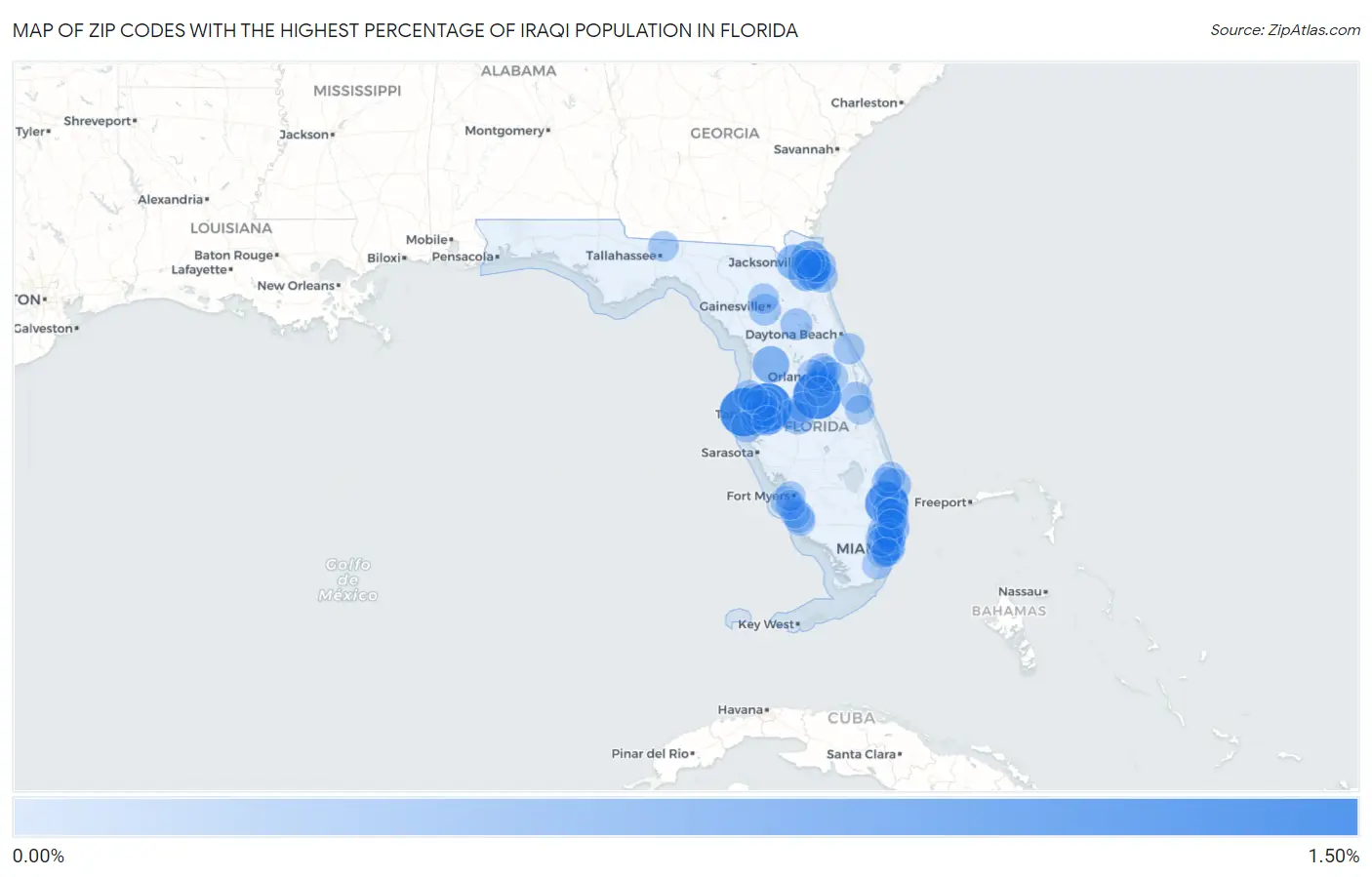 Zip Codes with the Highest Percentage of Iraqi Population in Florida Map