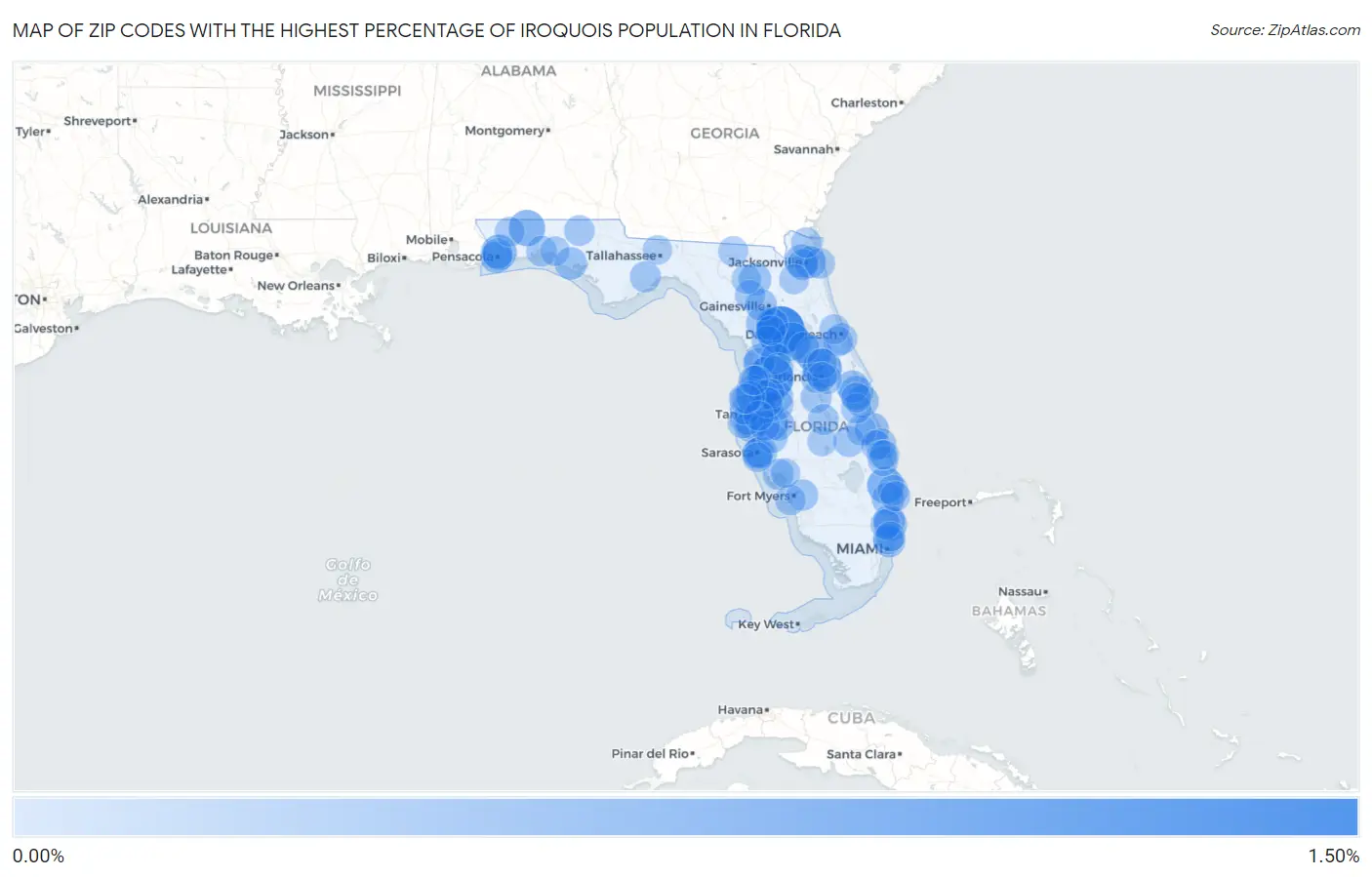 Zip Codes with the Highest Percentage of Iroquois Population in Florida Map